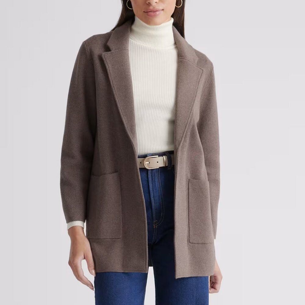 Quince 100% Organic Cotton Knit Blazer - Size S - Heather Brown